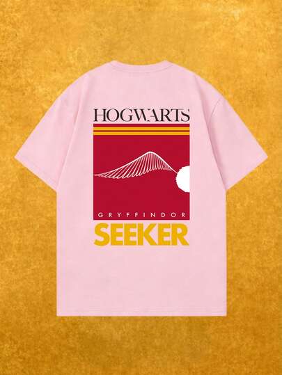 Whysmera SHEIN X Harry Potter Women's Fashion Casual Short Sleeve T-Shirt, Cute Cartoon Characters & Hippogriff Print, Breathable, Retro Comic Style, Suitable For Daily Wear, School, Movie Night, Summer Outings, And Wizarding World Themed Parties