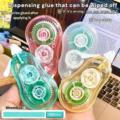 4 Packs Double-Sided Tape | Made Of Polyester Material, Suitable For Handcrafts, Portable Stationery, Handicrafts And Office Supplies, Can Be Adhered To Plastic Surfaces