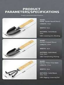Bộ 3 dụng cụ làm vườn - Xẻng rộng bằng thép carbon dày + Xẻng hẹp + Cào 3 ngạnh, lớp phủ chống gỉ, tay cầm bằng gỗ chắc chắn chống trượt, thép tôi luyện thế hệ thứ 2, 1 bộ thay thế 10 dụng cụ! Thích hợp cho làm vườn tại nhà, trồng cây, xới đất, làm cỏ, trồng rau, tìm kho báu trên bãi biển, cắm trại. - Bộ dụng cụ làm vườn ba món - Xem 9