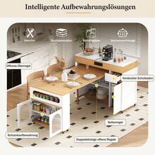 Kitchen Island On Wheels, Extendable Dining Table With Power Strips And Fluted Glass Top, One-Drawer Sideboard, Which Can Be Used As A Kitchen Island Or Sideboard For The Kitchen And Dining Room (White + Natural) - White + Natural Color + Medium Density Fiberboard - View 10