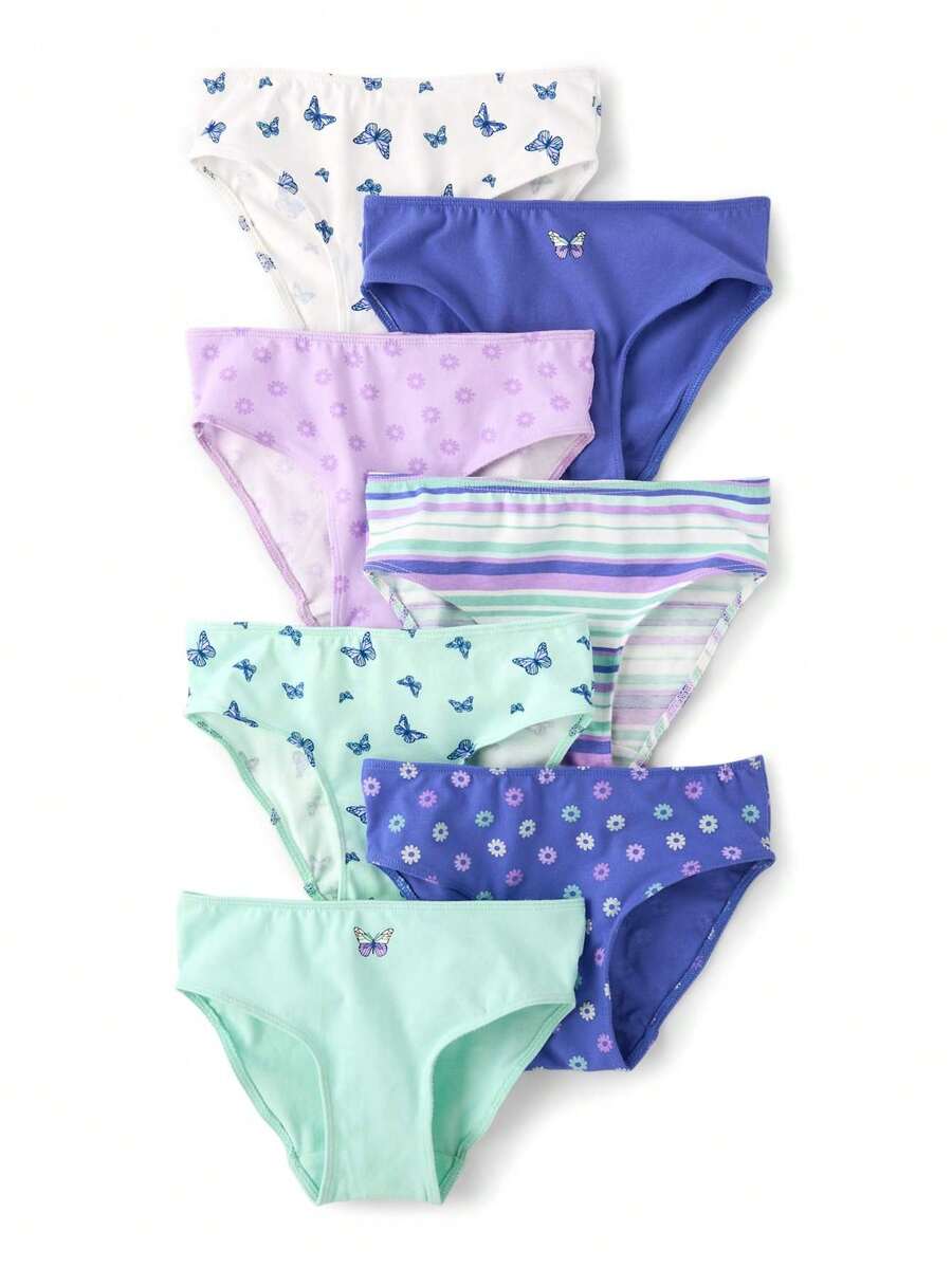 The Children's PLACE Girls Butterfly Bikini Underwear 7-Pack - GLADE GREEN - View 1