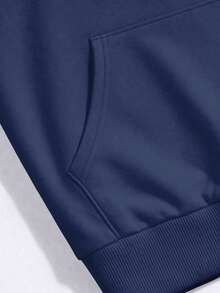 Streetwear Kangaroo Hoodie With Various Prints - Navy Blue - View 5