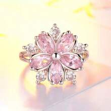 Jewelry: Copper Material Romantic Floral  Ring, Light Luxury Niche Design Flower Ring - Nhẫn AJZ3039 màu hồng và trắng - Xem 8