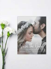 1/2/5/10/20/30 piezas Tarjeta conmemorativa de foto personalizada/Tarjeta de anuncio de boda personalizada/Tarjeta postal con fecha de boda/Invitación de boda moderna/Invitación de fiesta de compromiso personalizada/Tarjeta de foto - F - Ver 4