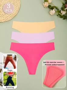 MLeyhoice 3pcs/Pack Women's Seamless Solid Color Panties, Mixed Colors, Anti-Exposure Medium Coverage, Suitable For Yoga And Daily Wear, Comfortable - Multicolor - View 3