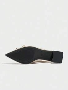 Sandalias de tacón grueso de con lazo para mujer, zapatos planos de corte bajo con espalda abierta, zapatos mules de tacón medio para oficina y citas, zapatos planos versátiles de corte bajo - Beis - Ver 8