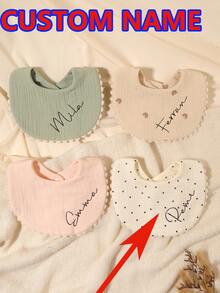 1pc Customized Embroidered Name Baby Bib, Decorative Drool Cloth, Great Gift For Baby Boys And Girls - Multicolor - View 2