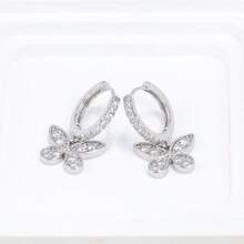 纯银防过敏女士耳环，镶嵌立方氧化锆，蝴蝶造型，时尚精致，生日礼物 - 銀色 - 查看 4