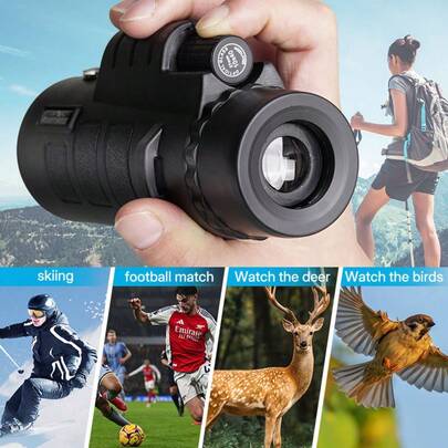 10x40高清单筒望远镜，便携式户外徒步观鸟、观看演出和活动，送给男友的礼物，包含可调节手机支架和镜布