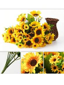 1 Bouquet Of 13 Artificial Sunflowers, Daisy Countryside Style, Suitable For Home Decor, Bedroom Decor, Mother's Day, Party Decor, Wedding, Wedding Decor, Bedroom Decor, Party Supplies, Wedding Decor, Living Room Decor, Gift For Her - Multicolor - View 9