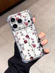 花卉图案极简防震手机壳，兼容苹果17/16/14 Pro Max，高品质新款13、15，ins风12/12 Pro、11、15 Pro Max，带卡槽16 - 無色 - 查看 1