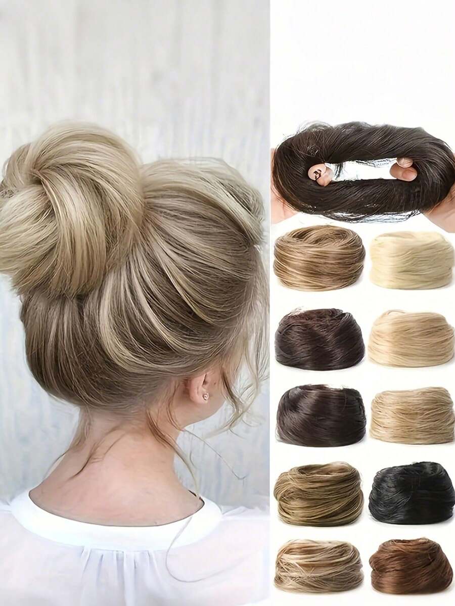 Synthetic Hair Bun, Secured With Elastic Bands, Can Clip Onto Hair Ends To Extend Bun, Suitable For Women, Can Be Used As Ponytail Gym Sport Running Outfit Hair Ties Rubber Bands Beauty Home Hair Accessories,Summer,Holiday,Travel - Multicolor - View 1