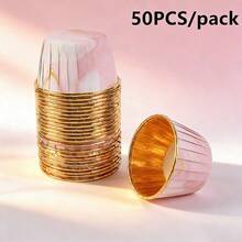 50个装烘焙纸杯蛋糕衬垫，耐热PET纸杯，卷边加固不油腻，纸杯蛋糕包装纸，烘焙纸杯 - 查看 16