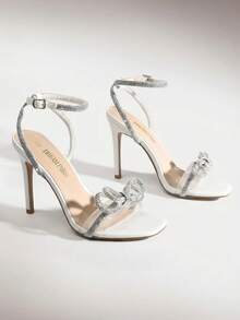 2026 New Stiletto For Women With Rhinestone Buckle Strap And Bow Knot Fashion Open Toe Ankle Strap High Heeled Sandals For Wedding Party Prom Wearing - 白色 - 查看 1