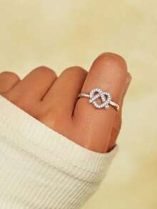 1pc S925 Sterling Silver Sweet Heart Shaped Ring, Fashionable Unique Elegant Finger Ring For Women - Silver - View 4