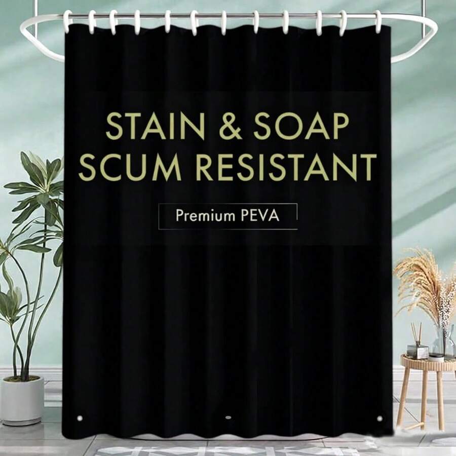 1 revestimiento de cortina de ducha de plástico PEVA ligero con imanes inferiores, cortina de baño impermeable, adecuada para decoración de baño CHGR - Negro - Ver 1