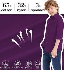 9 Month-16Y Boys' Long Sleeve Button Down Toddler Dress Shirt Oxford Uniform Shirt With Chest Pocket - P-boy 連身裙-紫色 - 查看 5