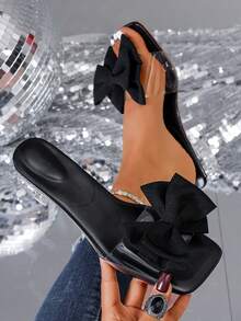 Summer New Soft Leather Square Toe Sandals, Chunky Heel Sandals, Versatile Stilettos One-Toe Slide Sandals, Women Black High Heel Net Sandals - Black - View 6