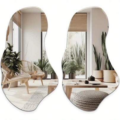 1/2pcs Irregular Wall Mirrors, Asymmetrical Curved Retro Pop Decoration, Suitable For Living Room/Foyer/Bathroom (Please Confirm If The Actual Size Meets Expectations)