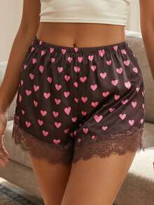 Womens Summer Lace Hem Elastic Waist Solid Color Wide Leg Shorts  Soft Lightweight For Daily Going Out Vacation - Pink - View 3