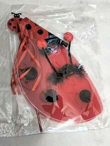 3pcs/Set Ladybug Costume Set, Including Headband, Wings, And Fairy Wand Prop. The Props Are Coated With Golden Ladybug Powder, Suitable For Men And Women To Wear. - Watermelon Pink - View 3