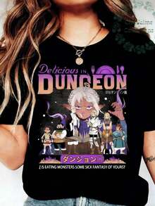 Delicious In Dungeon Shirt, Dungeon Meshi Anime, Dungeon Meshi Senshi Tee, Anime Merch, Frieren Anim - Đen 7 - Xem 1