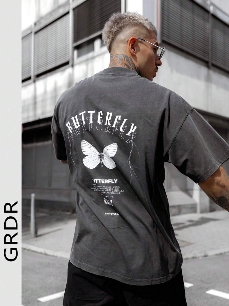 GRDR Men's Casual Printed Round Neck Short Sleeve T-Shirt, Summer - Dark Grey - View 1