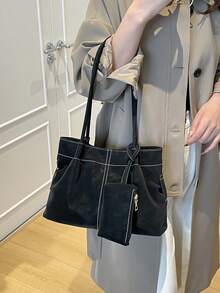 2026复古优雅多功能手提包，大容量休闲通勤轻便单肩腋下包，女士款 - 黑色 - 查看 9