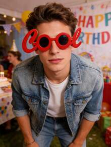 1副节日派对服装眼镜，红色酷炫生日趣味眼镜，庆祝嘉年华拍照道具派对用品 - 多色 - 查看 4