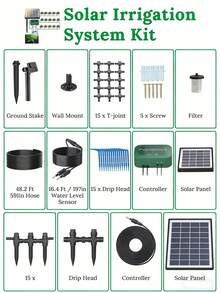 Kit de riego solar automático para jardín, sistema de riego por goteo con manguera de 15 m, temporizador de riego automático para vacaciones, balcones, macetas y plantas. - Negro - Ver 5