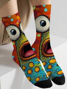 1 双 360 男士袜子 – 趣味十足的全幅印花，印有滑稽的表情，柔软舒适，弹性极佳，这款时尚休闲街头嘻哈 360 袜子非常适合用作压缩装备、情人节袜子或宽松的孕妇袜。 - 彩色 - 查看 2