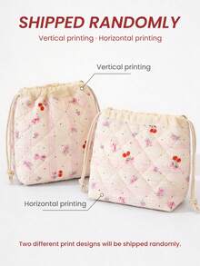 1 Piece Pink Bow Pattern Drawstring Cosmetics Pouch Foam Quilted Makeup Bag Stylish Skincare Storage Bag Retro Floral Print Drawstring Makeup Pouch Large Capacity Makeup Brushes Organizer Bag Lovely Cherry Print Tissue Paper Organizer Bag Girls'Accessories Storage Bag Drawstring Travel Toiletry Bag Dust Proof Storage Bag Portable Drawstring Closure Pouch Stationery Jewelry Organizer Bag Travel Pouch,Sundries Storage Bag Back To School Essencial - Multicolor - View 11