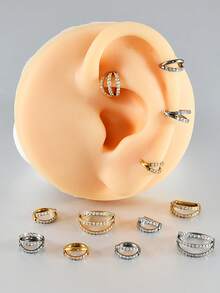 1件钛金CZ铰链式鼻中隔环侧镶锆石耳骨环女士耳廓耳骨穿孔耳环身体饰品 - 如圖 - 查看 10