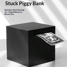 Unbreakable Stainless Steel Adult Piggy Bank, Must Break To Open, Sturdy Metal Coin Bank For Cash Savings (Black) - Black - View 3