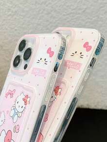 SANRIO 1 chiếc ốp lưng điện thoại 3D họa tiết chấm bi hồng hoạt hình Hello Kitty kèm nơ và dây đeo cổ tay, phù hợp với 11/12/13/14/15/16/17/PROMAX. - Hồng - Xem 3
