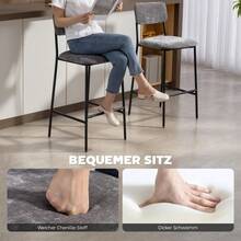 Set Of 2 High Upholstered Bar Stools, Perfect For A Kitchen Counter Or Home Bar. Backrest, Footrest, Fabric Upholstery, Grey Steel Frame. - Grey - View 4