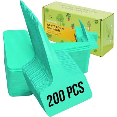 Plant Labels 200 Pcs T-Type Plastic Garden Tags Waterproof Plant Sign Stakes Nursery Garden Makers For Seedlings Flower Vegetables Herb Potted Belt Permanet Marker Pen (Teal)