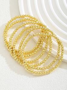 3pcs/5pcs/6pcs/7pcs/8pcs/10pcs/12pcs/15pcs/Set Smooth Shiny Gold Bead Bracelet Set, Suitable For Boys And Girls, Minimalist Jewelry, Perfect For Classroom, Cafe - Gold - View 2