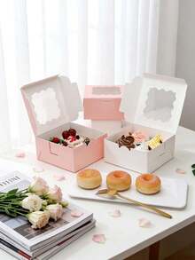 5pcs/10pcs 6x6x3in Sturdy Cake Box, White Cardboard & Kraft Paper, Wave Window For Cookie & Souvenir Gift Packaging - View 10