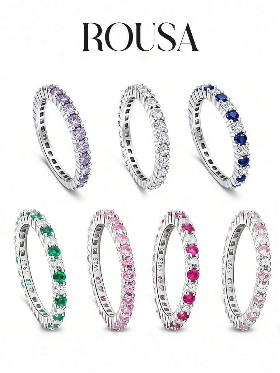 1pc 925 Sterling Silver Cubic Zirconia Ring, Suitable For Earrings, Elegant Sparkling Crystal Earrings, Suitable For Engagement, Anniversary, Wedding And Other Occasions - Bạc - Xem 1