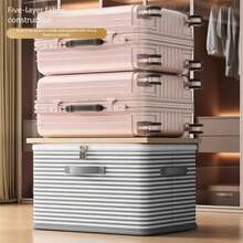 1Pc Foldable Large Capacity Fabric Storage Box With Zipper, Multi-Purpose Storage Organizer For Clothes Quilts Blankets, Home Storage Container Closet Organizer Room Decor, College Dorm Room Must-Have Home Essentials - Stripe a - View 4