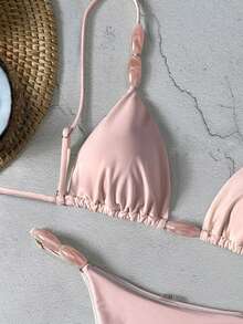 Bikinx 女士优雅比基尼套装，采用细肩带、系带前襟和露背设计，并饰有打结细节，尽显时尚风采。 - 粉色 - 查看 3