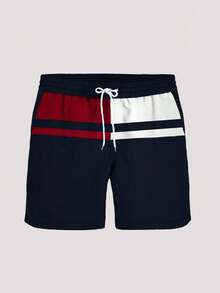 Whitmere Men's Letter Print Polyester Swim Trunks, Vacation, Drawstring, Pocket, Multicolor, Board Shorts, Casual, Comfortable, Versatile, Daily Wear, Gift For Father/ Husband - Multicolor - View 3