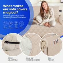 YSTYLE غطاء أريكة مقاوم للماء بتصميم شبه جزيرة، مناسب لأريكتين أو ثلاث أو أربع مقاعد، غطاء أريكة عالمي قابل للعكس، غطاء أريكة للزاوية اليمنى/اليسرى، أغطية أريكة على شكل حرف L مقاومة للخدش والبقع - بيج - مشاهدة 9