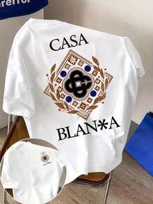 Camiseta de hombre de cuello redondo con estampado de letras y hojas 365T, versátil para uso diario, manga corta. - Blanco 5 - Ver 6