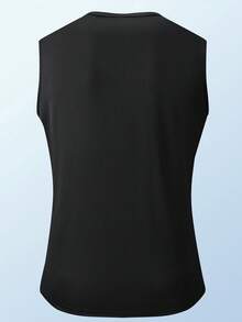 Camiseta de tirantes de secado rápido para hombres, camiseta sin mangas con panel en V texturizado para gimnasio & deportes de carrera - Negro - Ver 7