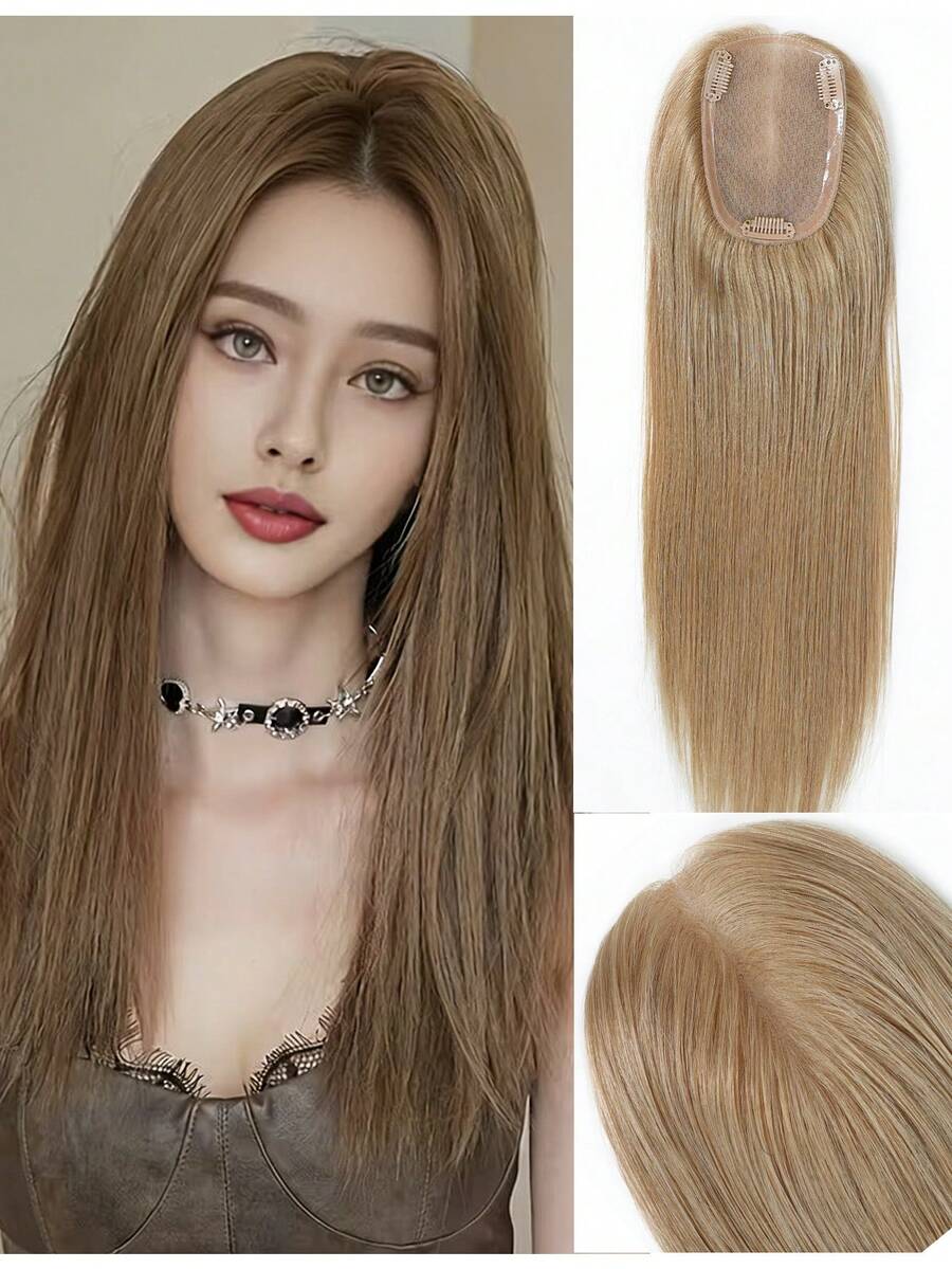 3"X4.5" Single Layer Hair Topper, Suitable For Thin Hair, Human Hair Quality, Light Golden Brown S12# - S12 - View 1