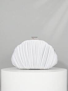 OpulAura Women's Elegant/Luxury Pleated Satin Box-Shaped Clutch Bag, Romantic Wedding Purse, Charming/Refined Evening Dress Bag, Minimalist White Box Handbag With Detachable Chain, Suitable As Holiday Gift, Clutch Bag For Wedding - 白色 - 查看 1