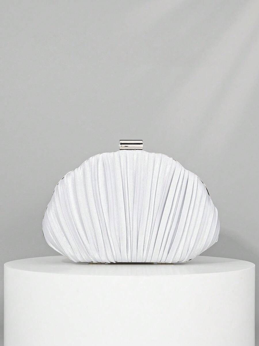 OpulAura Women's Elegant/Luxury Pleated Satin Box-Shaped Clutch Bag, Romantic Wedding Purse, Charming/Refined Evening Dress Bag, Minimalist White Box Handbag With Detachable Chain, Suitable As Holiday Gift, Clutch Bag For Wedding - 白色 - 查看 1