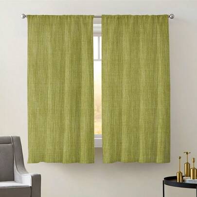 2PCS Green Olive Fine Texture, Non Linen Material, Minimalist Style Digital Printed Curtains, 100% Polyester Fabric, Pole Bag Style Digital Printed 2 Pieces Curtains, Unlined, 90gsm, Width 180cm, Very Suitable For Bedroom Curtains, Living Room Curtains, Dining Room Curtains, Bathroom Curtains, Outdoor Curtains